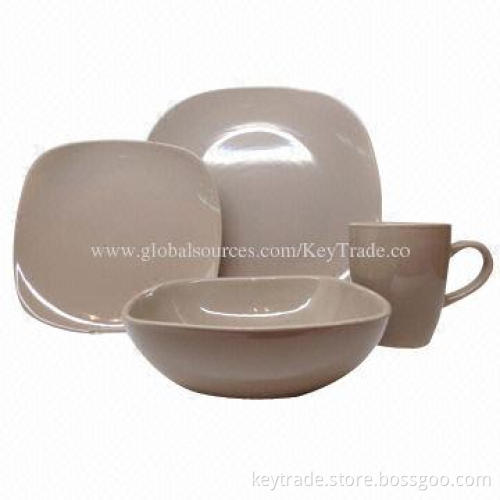 Fine stoneware 16-PC color glazed dinner set in square shape - multiple colors